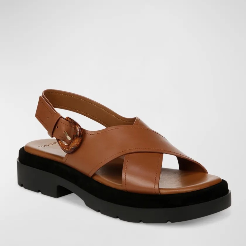 Helena Leather Crisscross Slingback Sandals